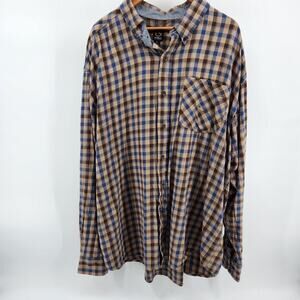 Noble Outfitters Men's 3XL Tall Flannel Shirt Long Sleeves Brown Tan Blue